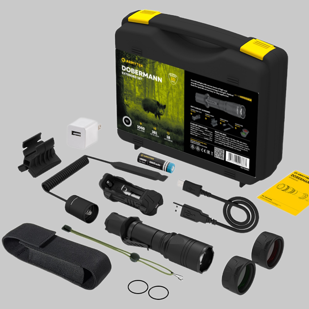 ArmyTek F02005C Doberman 2 in 1 flashlight, Extended Set in case, 1000 lumens max, white light